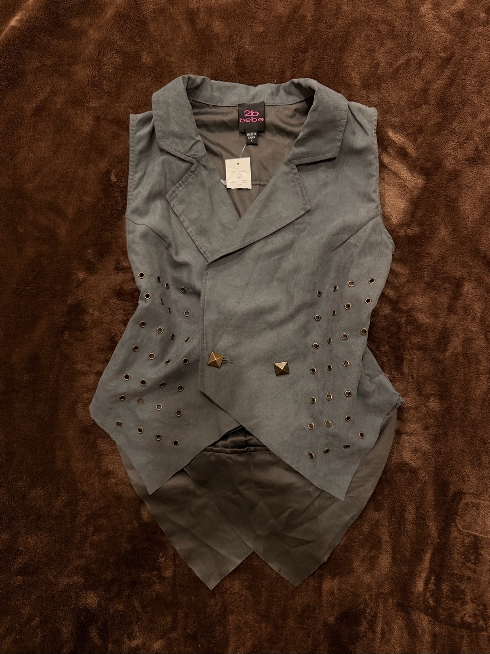 2b bebe Gray Sleeveless Studded Tailcoat Vest | Size: S